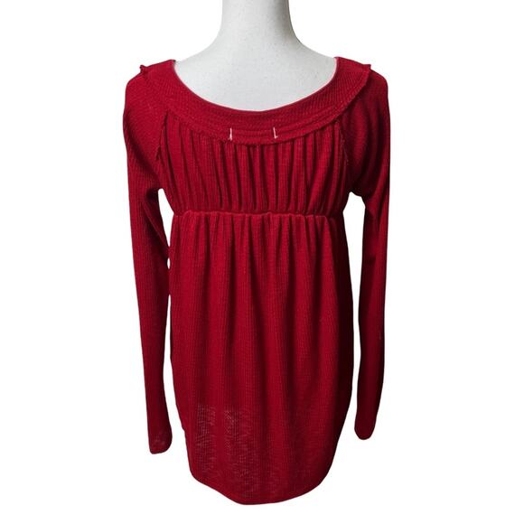 FREE PEOPLE WE THE FREE RED BUTTON LONG SLEEVE WOMEN TOP SWEATER SIZE X-SMALL - Picture 3 of 4